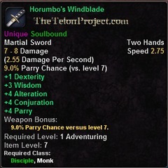 In-game tooltip for Horumbo's Windblade