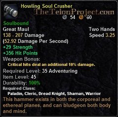 In-game tooltip for Howling Soul Crusher