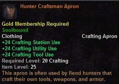 In-game tooltip for Hunter Craftsman Apron