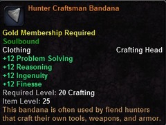 In-game tooltip for Hunter Craftsman Bandana