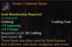In-game tooltip for Hunter Craftsman Boots