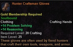 In-game tooltip for Hunter Craftsman Gloves
