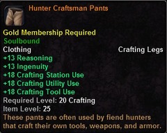 In-game tooltip for Hunter Craftsman Pants