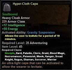 In-game tooltip for Hyper-Cloth Cape