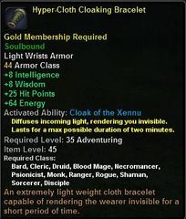 In-game tooltip for Hyper-Cloth Cloaking Bracelet