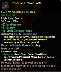 In-game tooltip for Hyper-Cloth Power Boots