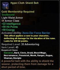 In-game tooltip for Hyper-Cloth Shield Belt