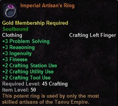 In-game tooltip for Imperial Artisan's Ring