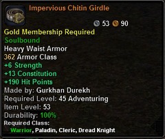 In-game tooltip for Impervious Chitin Girdle