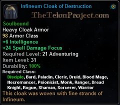 In-game tooltip for Infineum Cloak Of Destruction