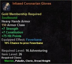 In-game tooltip for Infused Coronarian Gloves