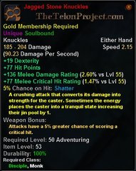 In-game tooltip for Jagged Stone Knuckles
