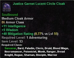 In-game tooltip for Justice Garnet Lucent Circle Cloak