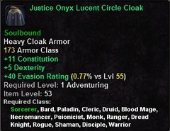 In-game tooltip for Justice Onyx Lucent Circle Cloak