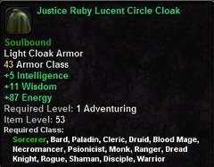 In-game tooltip for Justice Ruby Lucent Circle Cloak