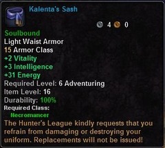 In-game tooltip for Kalenta's Sash