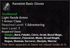 In-game tooltip for Kamelott Basic Gloves