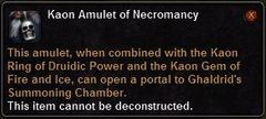 In-game tooltip for Kaon Amulet Of Necromancy