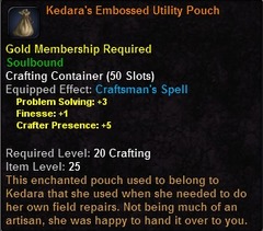 In-game tooltip for Kedara's Embossed Utility Pouch