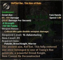 In-game tooltip for Kel'Set Dar, The Axe Of Ruin