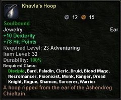 In-game tooltip for Khavla's Hoop