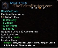 In-game tooltip for Kheval's Helm