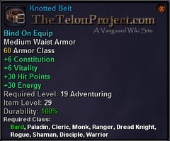 In-game tooltip for Knotted Belt