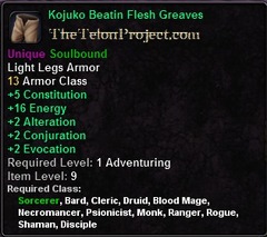 In-game tooltip for Kojuko Beatin Flesh Greaves