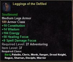 In-game tooltip for Leggings Of The Defiled