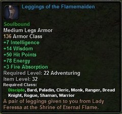 In-game tooltip for Leggings of the Flamemaiden
