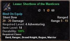 In-game tooltip for Lesser Shortbow of the Manticore