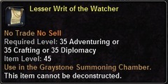 In-game tooltip for Lesser Writ Of The Watcher