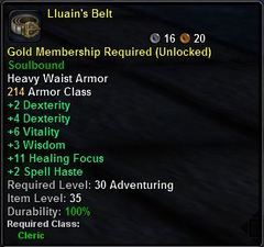 In-game tooltip for Lluain's Belt