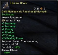 In-game tooltip for Lluain's Boots