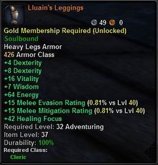 In-game tooltip for Lluain's Leggings