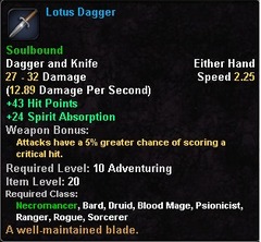 In-game tooltip for Lotus Dagger