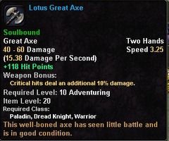 In-game tooltip for Lotus Great Axe