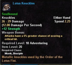 In-game tooltip for Lotus Knuckles