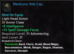 In-game tooltip for Manticore Hide Cap
