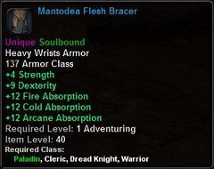 In-game tooltip for Mantodea Flesh Bracer