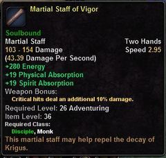 In-game tooltip for Martial Staff Of Vigor