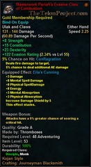 In-game tooltip for Masterwork Pariah's Evasive Claw of Combustion