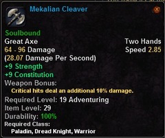 In-game tooltip for Mekalian Cleaver