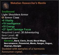 In-game tooltip for Mekalian Researcher's Mantle