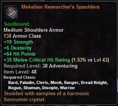 In-game tooltip for Mekalian Researchers Spaulders