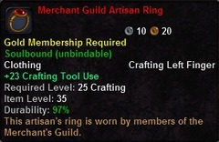 In-game tooltip for Merchant Guild Artisan Ring
