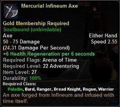 In-game tooltip for Mercurial Infineum Axe