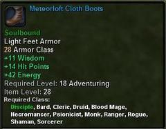 In-game tooltip for Meteorloft Cloth Boots