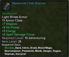 In-game tooltip for Meteorloft Cloth Bracers