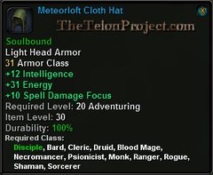 In-game tooltip for Meteorloft Cloth Hat
